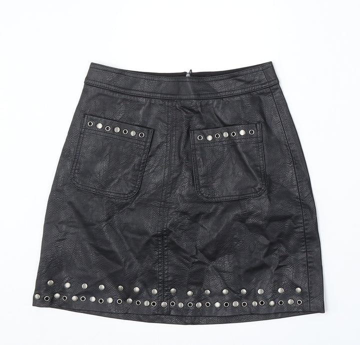 Stradivarius Womens Black Polyurethane A-Line Skirt Size 4