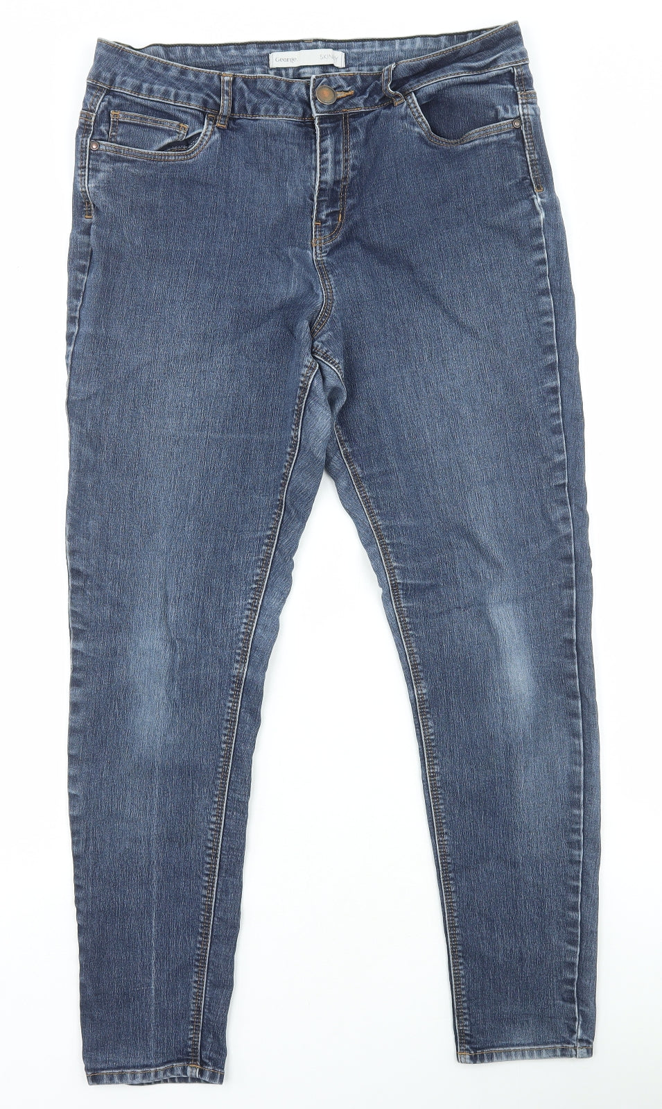 George Womens Blue Cotton Straight Jeans Size 14 L28 in Regular