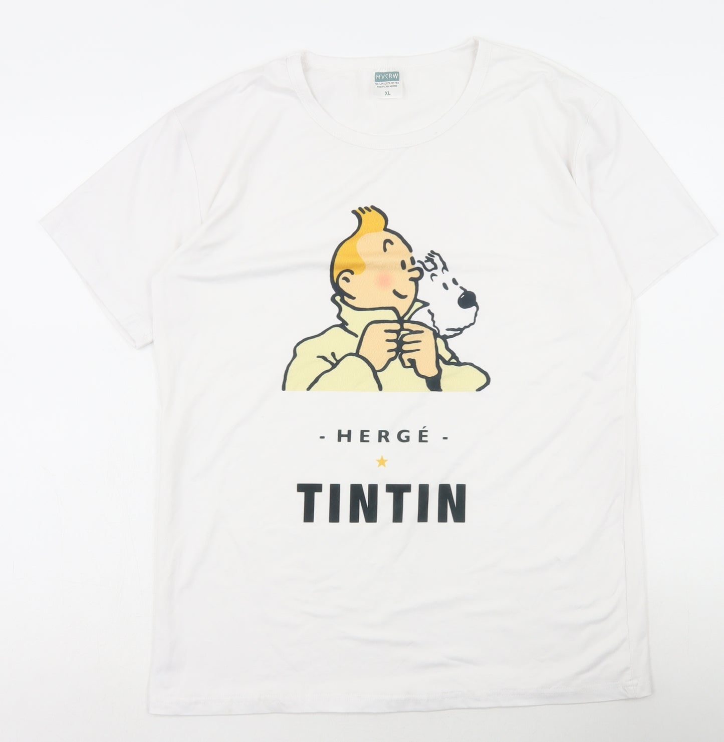 MVCRW Womens White Polyester Basic T-Shirt Size XL Round Neck - Tin Tin