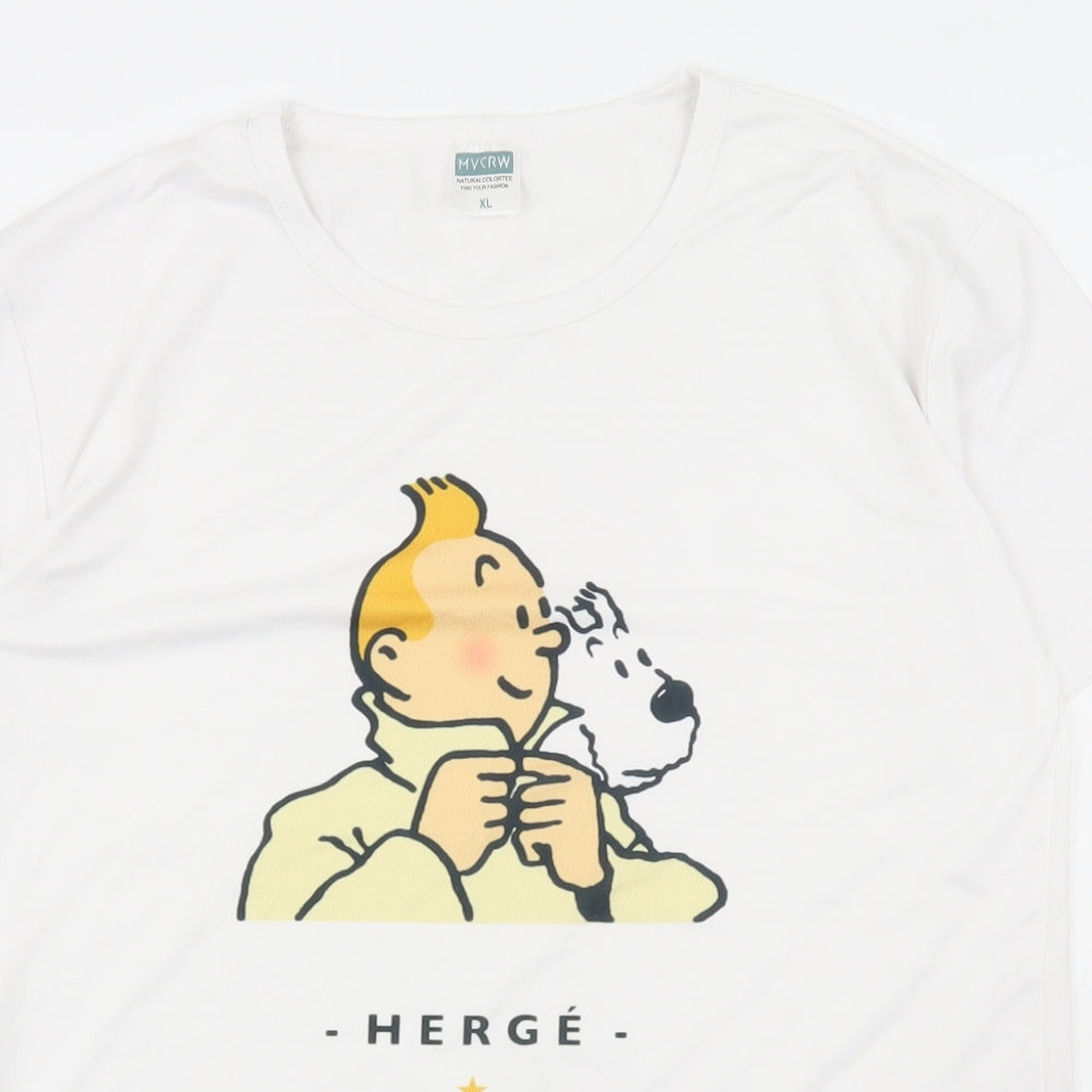 MVCRW Womens White Polyester Basic T-Shirt Size XL Round Neck - Tin Tin