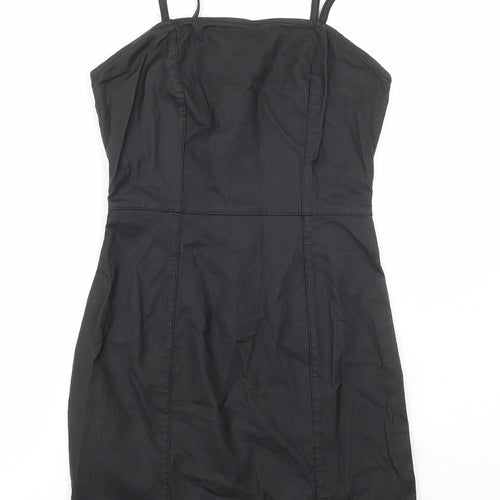 Denim & Co. Womens Black Viscose Bodycon Size 8 Square Neck