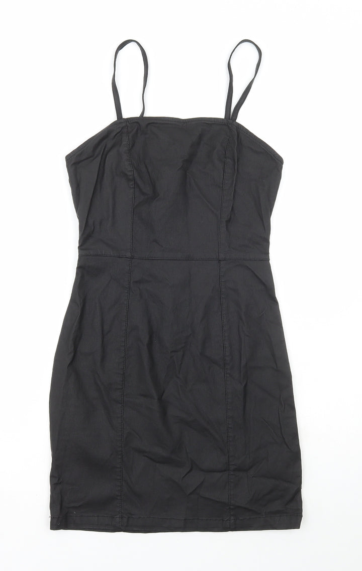 Denim & Co. Womens Black Viscose Bodycon Size 8 Square Neck