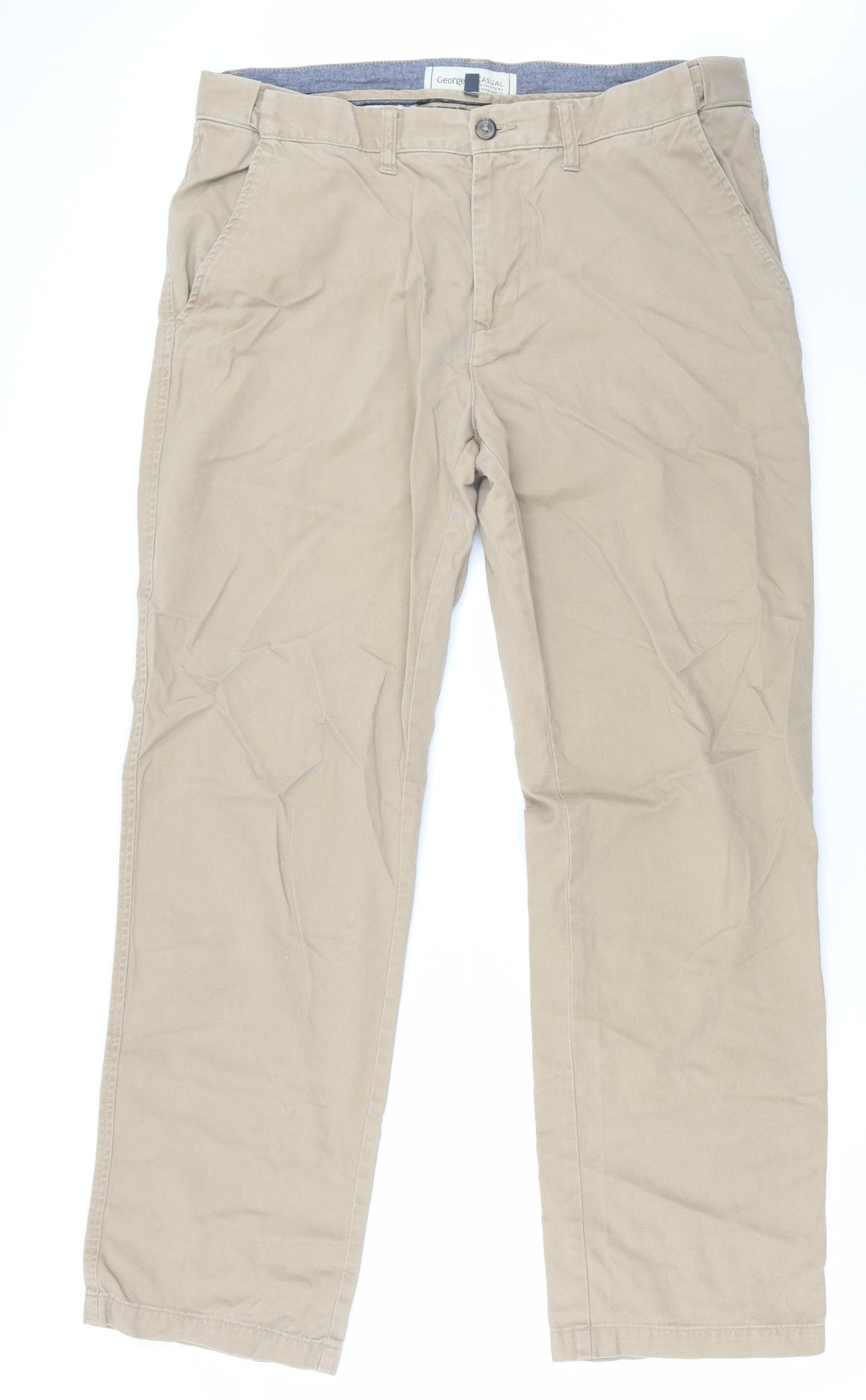 George Mens Beige Cotton Chino Trousers Size 36 in L31 in Regular