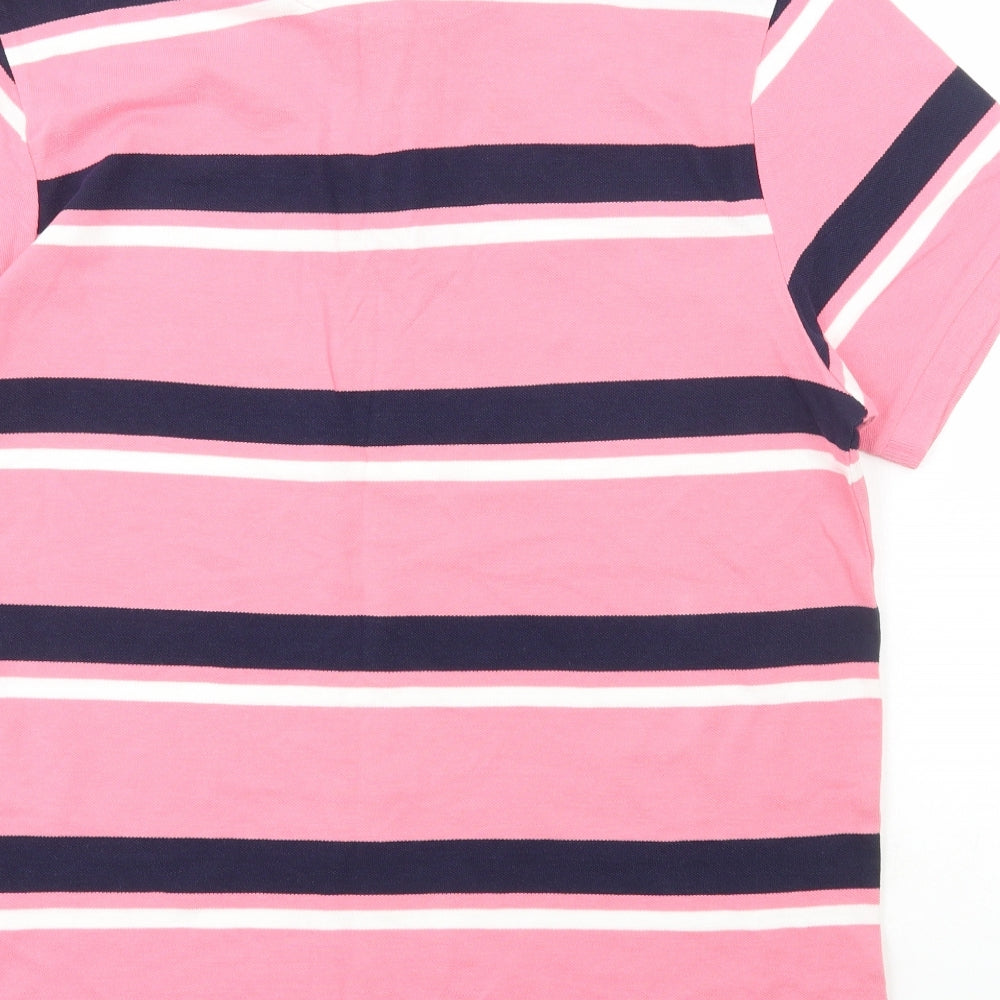 F&F Mens Pink Striped Cotton Polo Size L Collared
