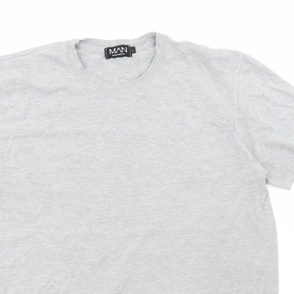 Boohoo Mens Grey Polyester T-Shirt Size L Round Neck