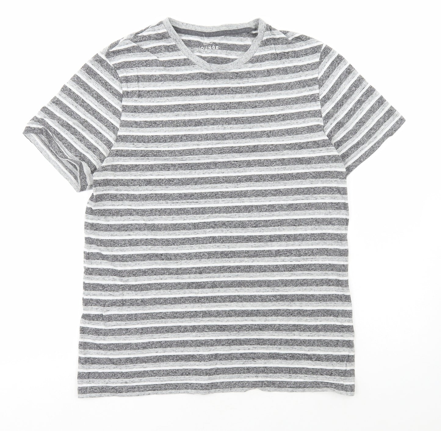 F&F Mens Grey Striped Cotton T-Shirt Size M Round Neck