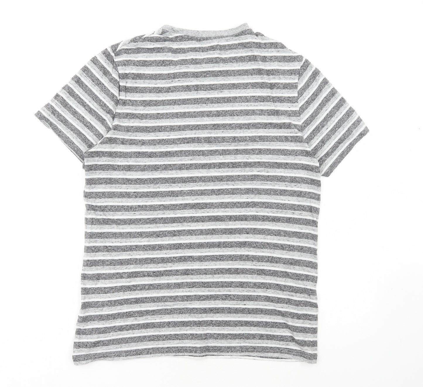 F&F Mens Grey Striped Cotton T-Shirt Size M Round Neck