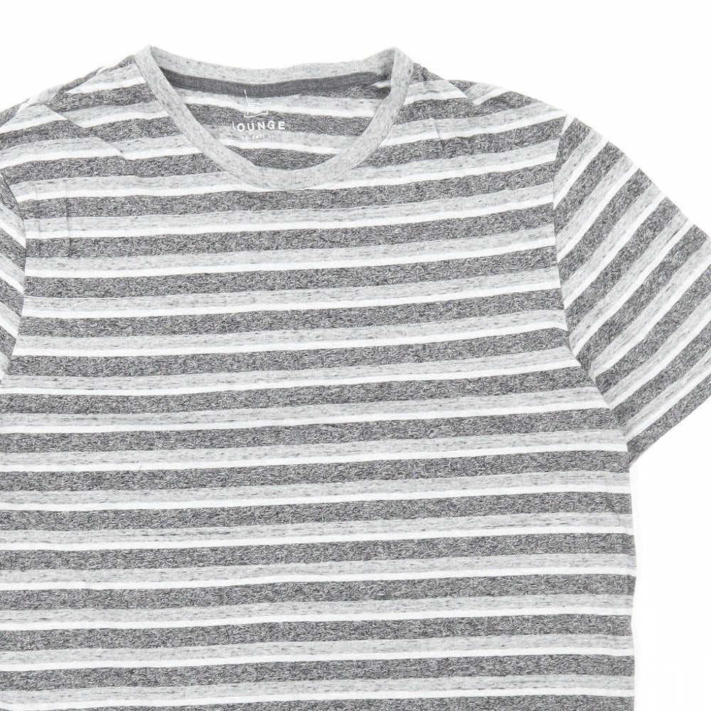 F&F Mens Grey Striped Cotton T-Shirt Size M Round Neck