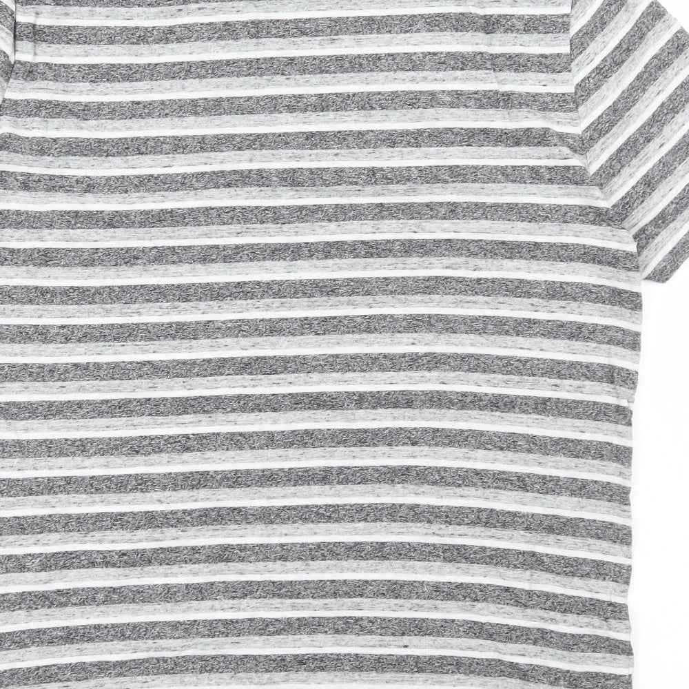F&F Mens Grey Striped Cotton T-Shirt Size M Round Neck