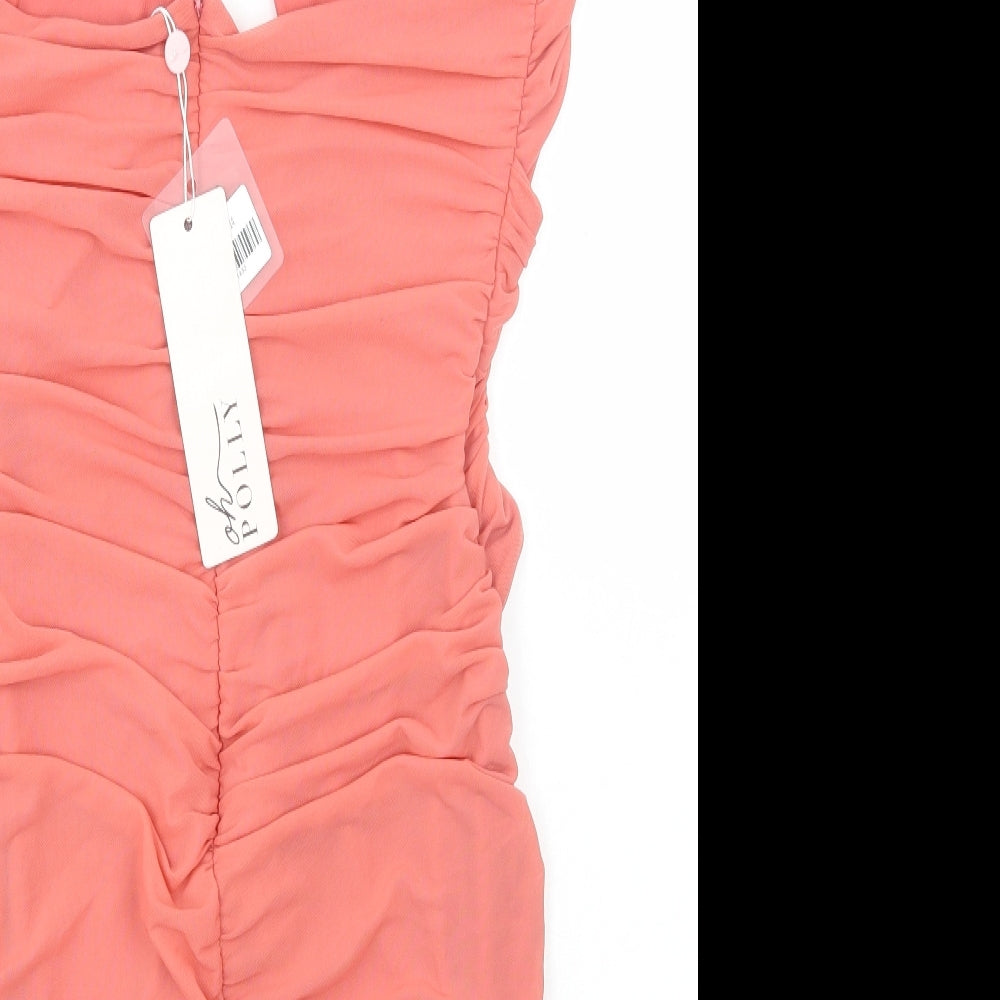 Oh Polly Womens Pink Nylon Bodycon Size 14 Scoop Neck