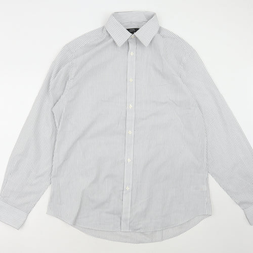 George Mens White Striped Polyester Dress Shirt Size 16.5 Collared