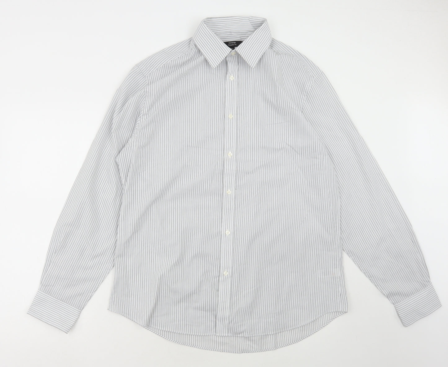 George Mens White Striped Polyester Dress Shirt Size 16.5 Collared