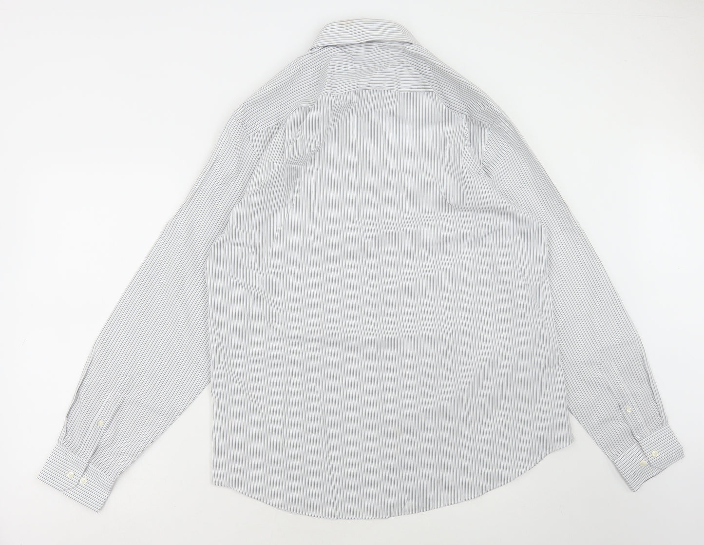 George Mens White Striped Polyester Dress Shirt Size 16.5 Collared