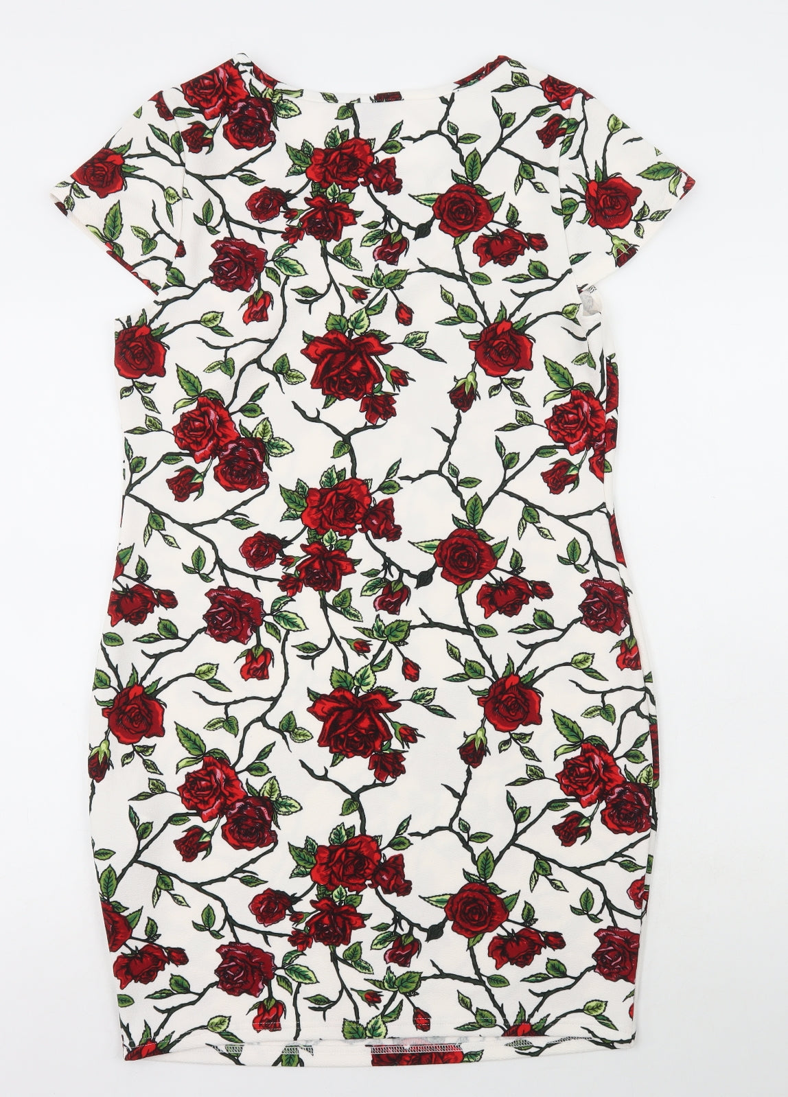 SheIn Womens White Floral Elastane Bodycon Size XL Round Neck