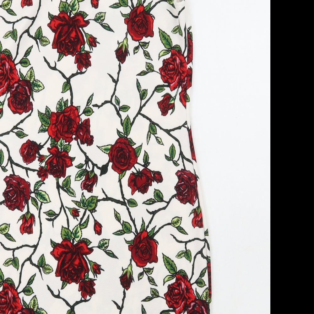 SheIn Womens White Floral Elastane Bodycon Size XL Round Neck