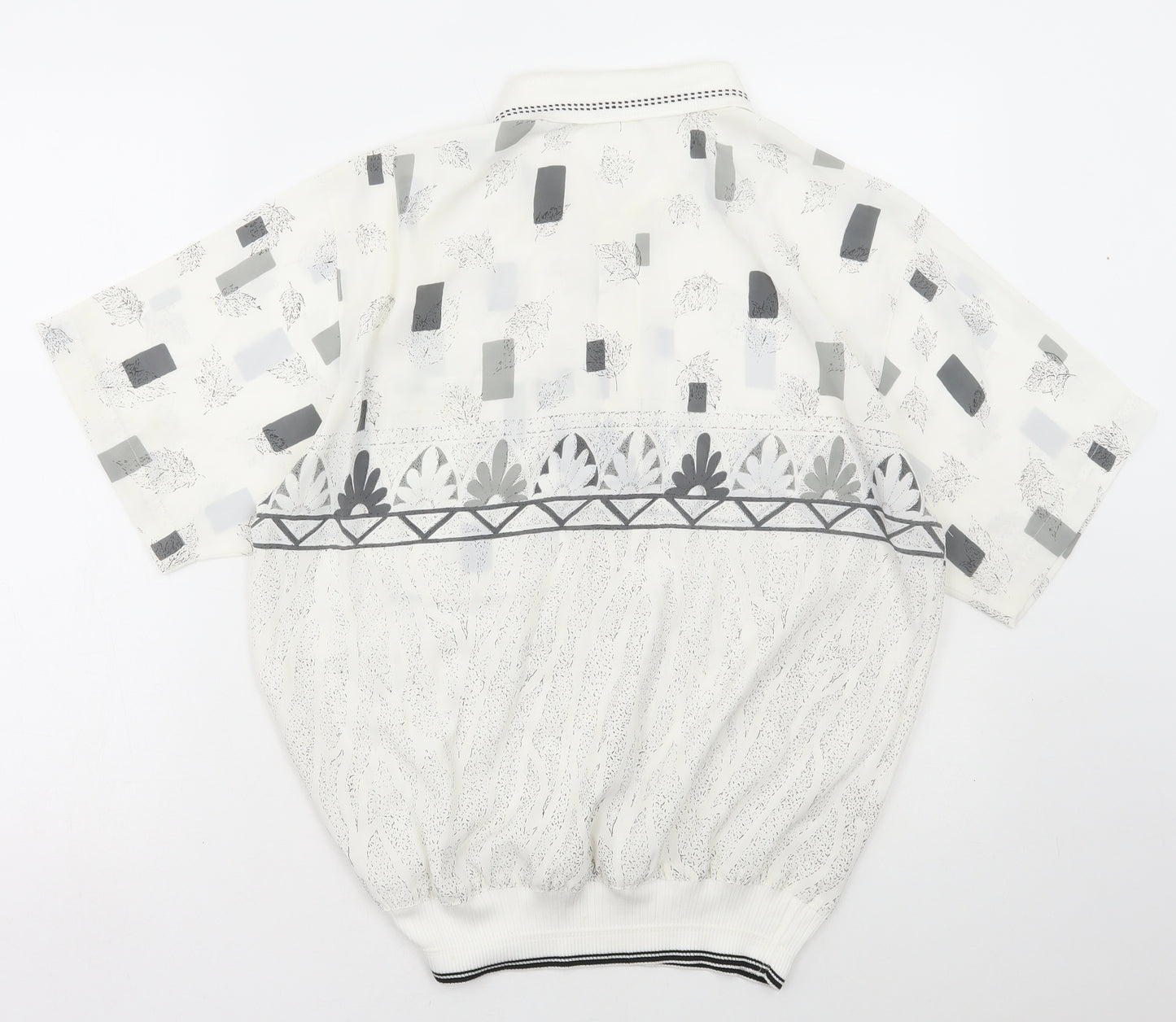 Belair Womens White Geometric Polyester Basic Blouse Size M Collared