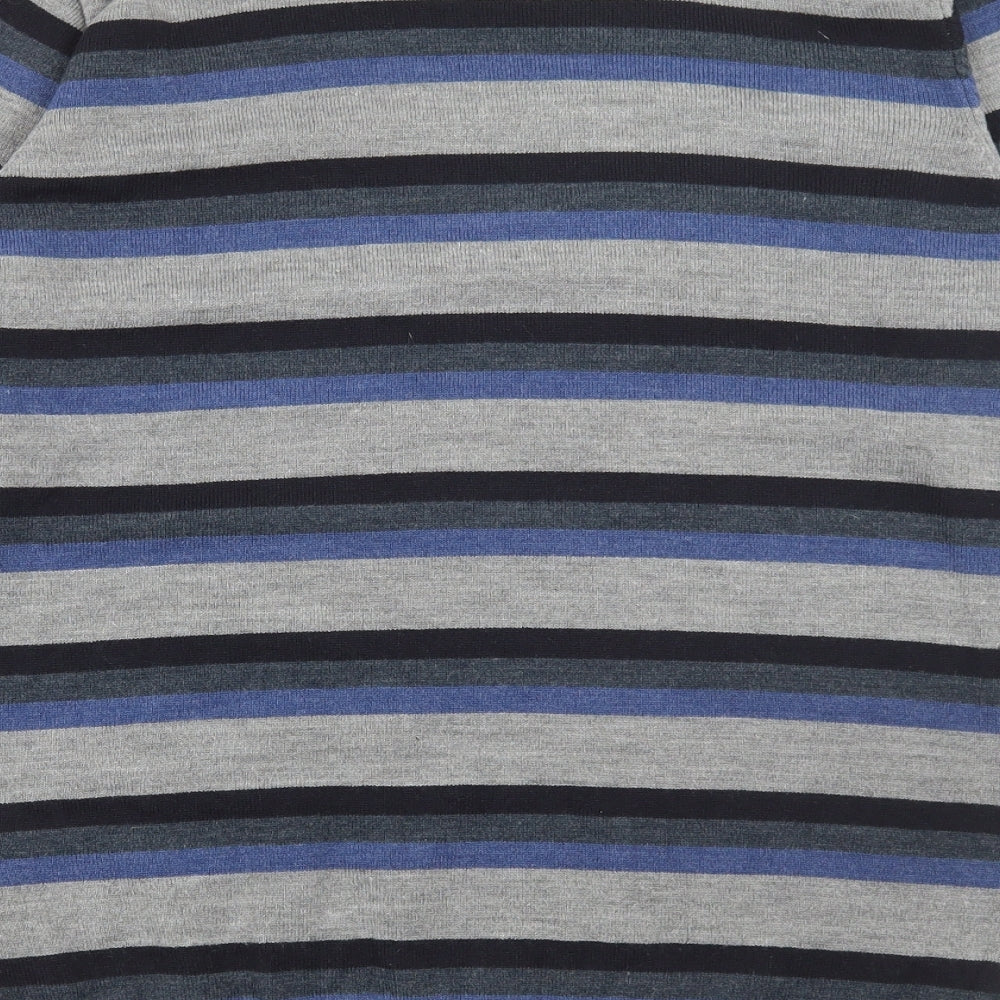 Cedar Wood State Mens Grey Round Neck Striped Acrylic Pullover Jumper Size M