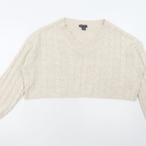 Primark Womens Beige V-Neck Acrylic Pullover Jumper Size M