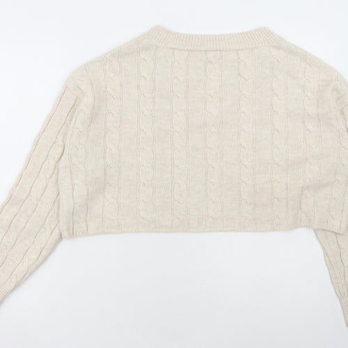 Primark Womens Beige V-Neck Acrylic Pullover Jumper Size M