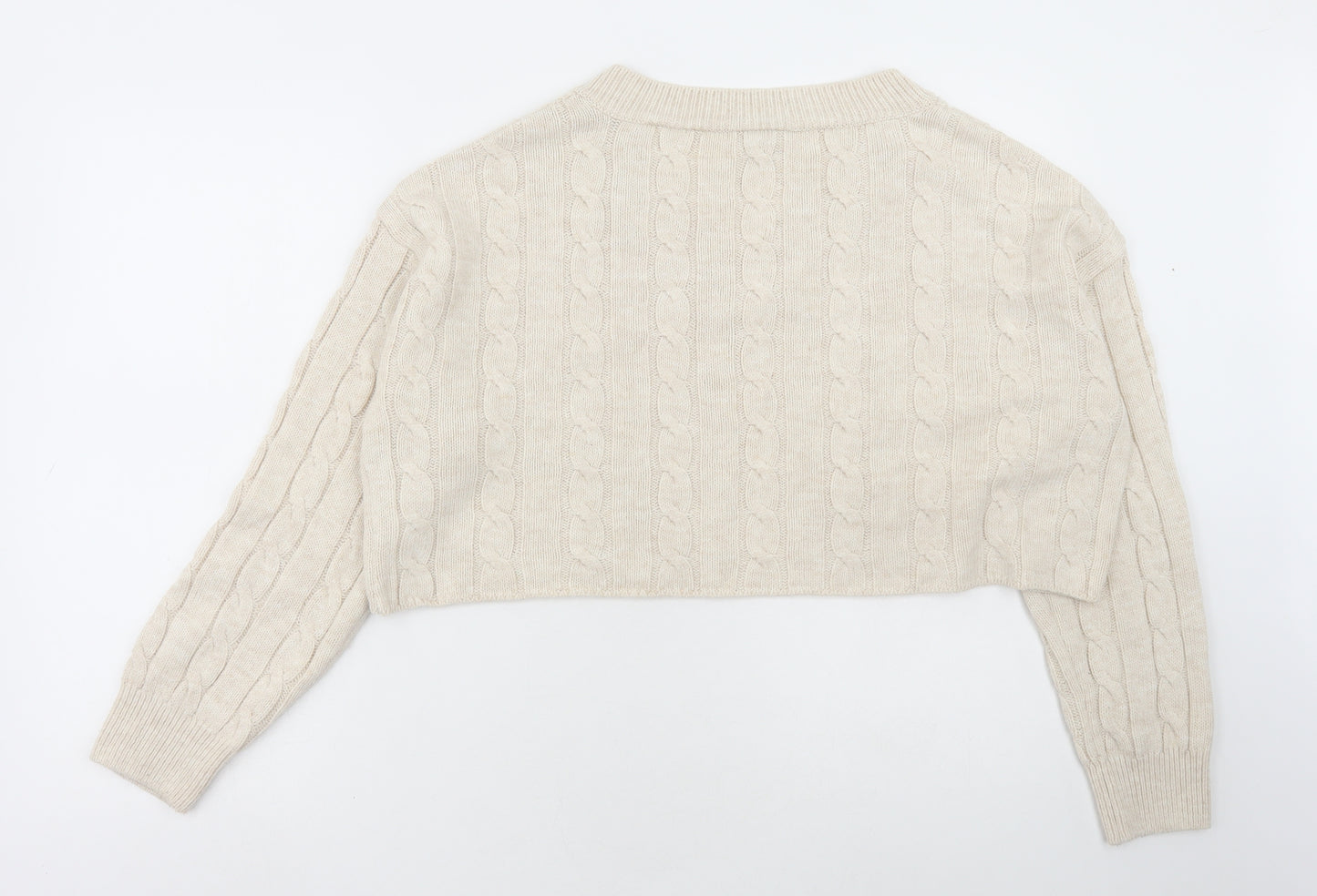 Primark Womens Beige V-Neck Acrylic Pullover Jumper Size M