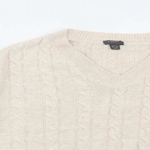Primark Womens Beige V-Neck Acrylic Pullover Jumper Size M