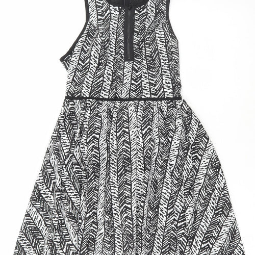 Topshop Womens Black Geometric Polyester Skater Dress Size 10 Round Neck
