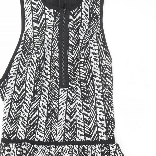 Topshop Womens Black Geometric Polyester Skater Dress Size 10 Round Neck