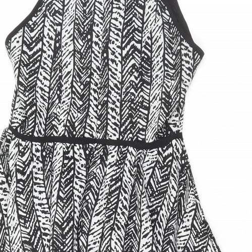 Topshop Womens Black Geometric Polyester Skater Dress Size 10 Round Neck