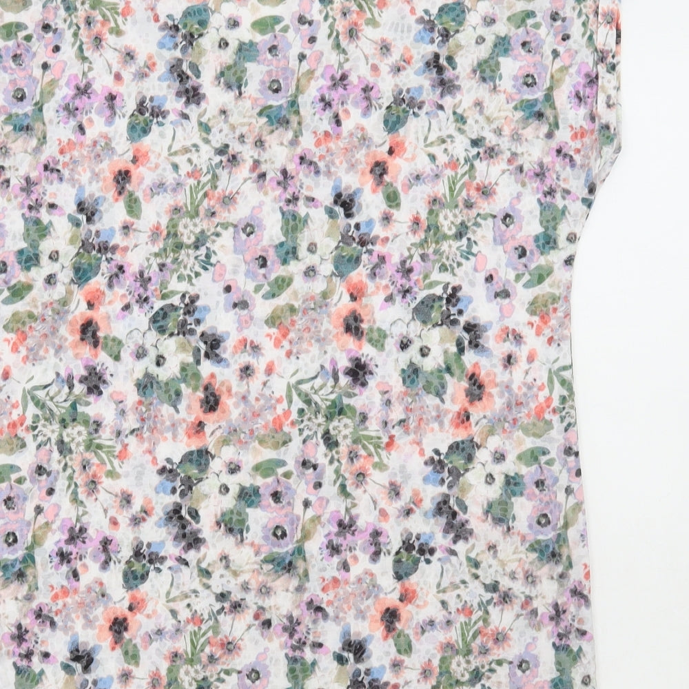 F&F Womens White Floral Polyester Basic T-Shirt Size 14 Round Neck