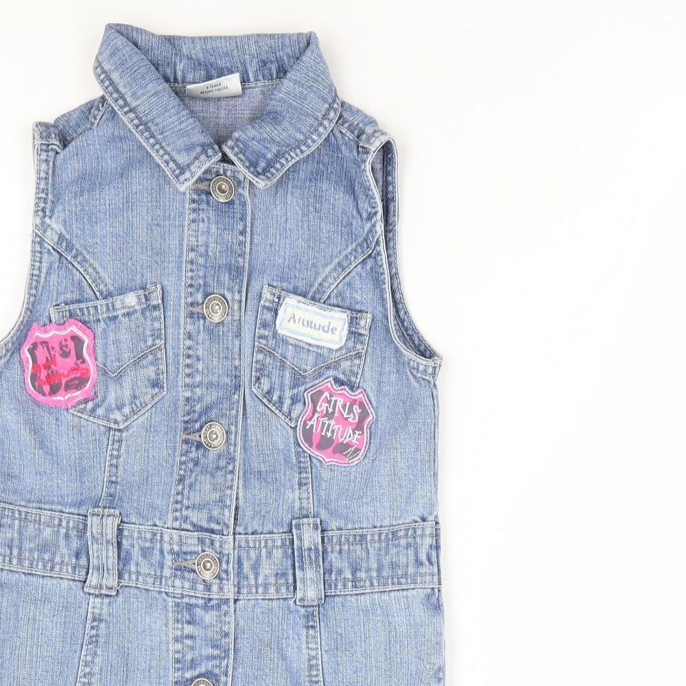 NEXT Girls Blue Geometric 100% Cotton Shirt Dress Size 5 Years Collared Button