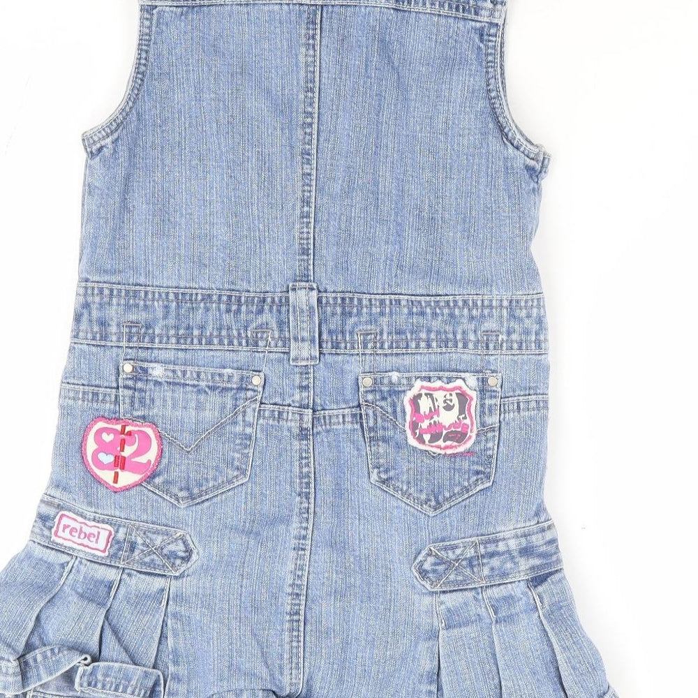 NEXT Girls Blue Geometric 100% Cotton Shirt Dress Size 5 Years Collared Button