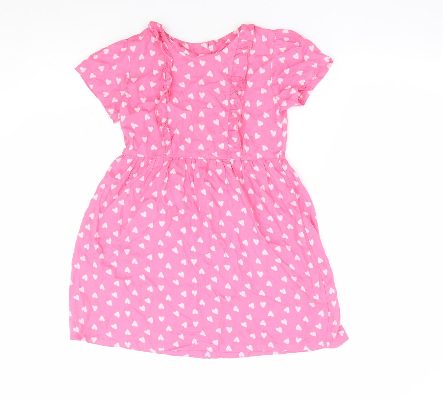 Matalan Girls Pink Geometric Viscose Fit & Flare Size 5-6 Years Round Neck Button - Heart