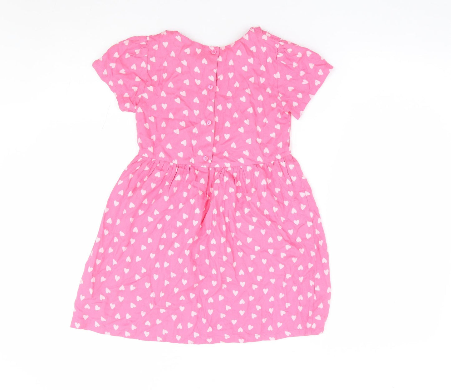 Matalan Girls Pink Geometric Viscose Fit & Flare Size 5-6 Years Round Neck Button - Heart