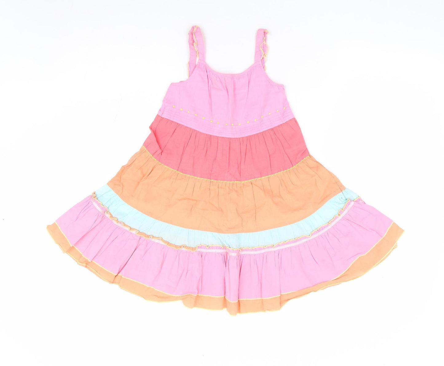 NEXT Girls Multicoloured Colourblock 100% Cotton Fit & Flare Size 5-6 Years Round Neck Button