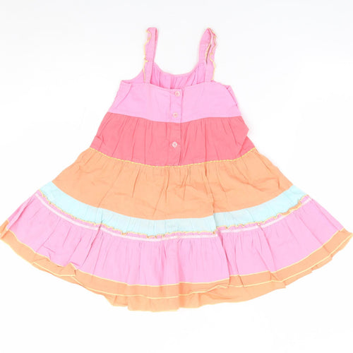NEXT Girls Multicoloured Colourblock 100% Cotton Fit & Flare Size 5-6 Years Round Neck Button