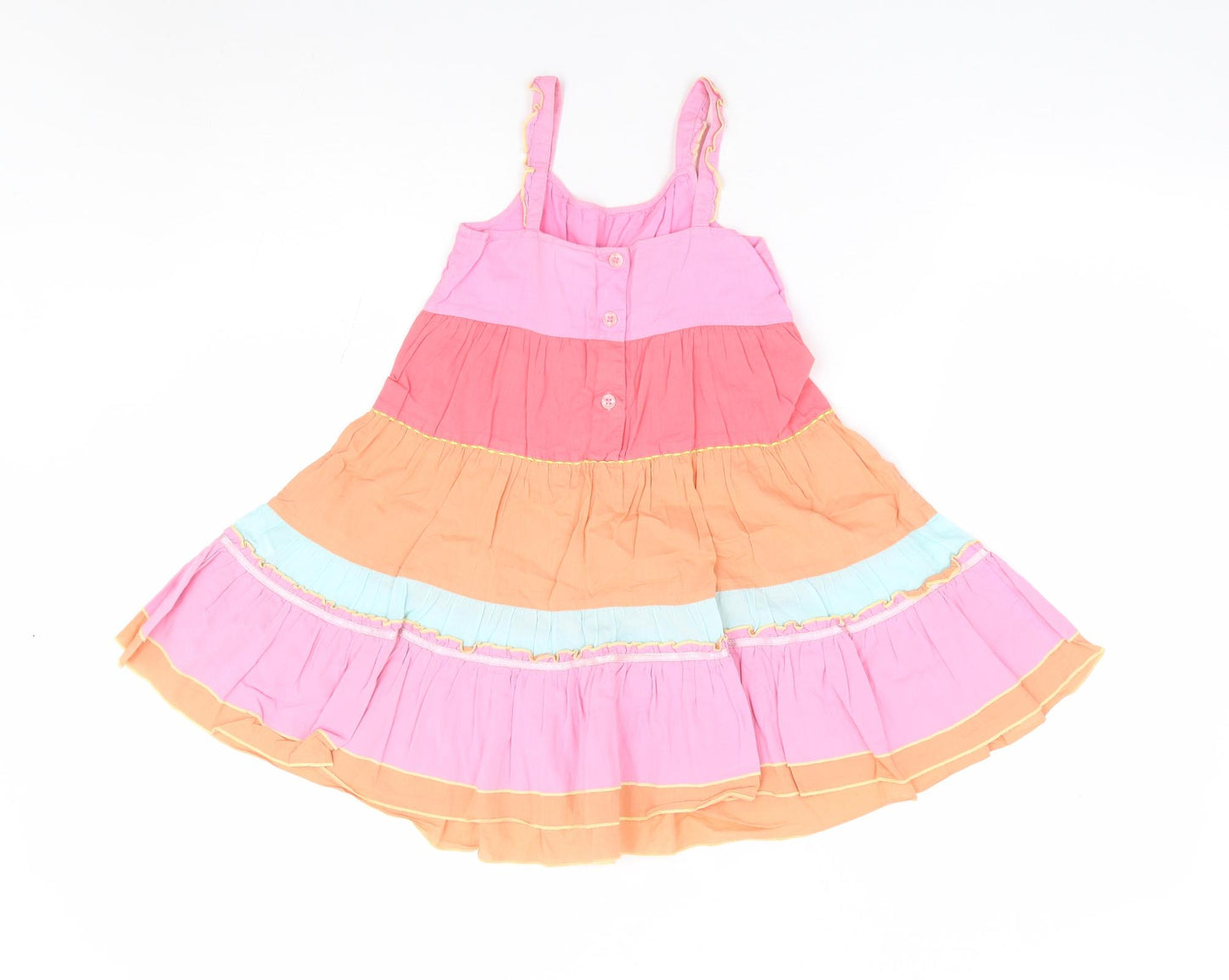 NEXT Girls Multicoloured Colourblock 100% Cotton Fit & Flare Size 5-6 Years Round Neck Button