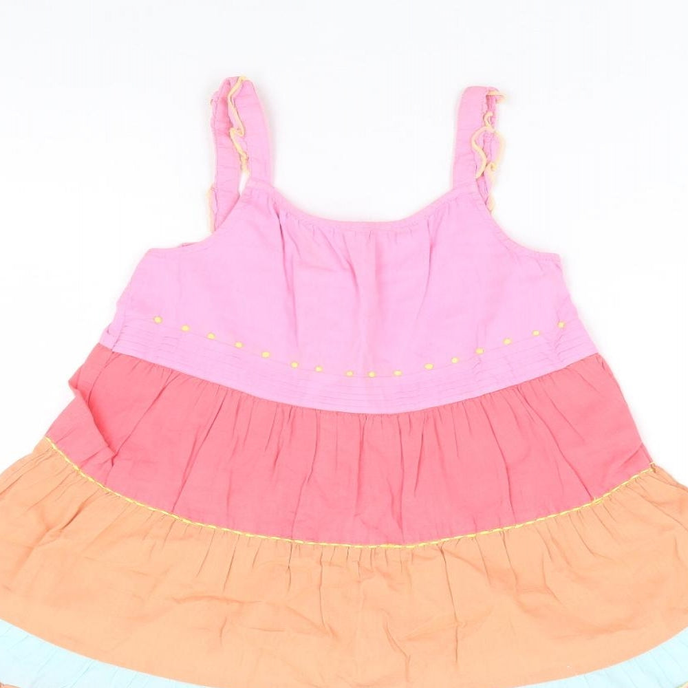 NEXT Girls Multicoloured Colourblock 100% Cotton Fit & Flare Size 5-6 Years Round Neck Button