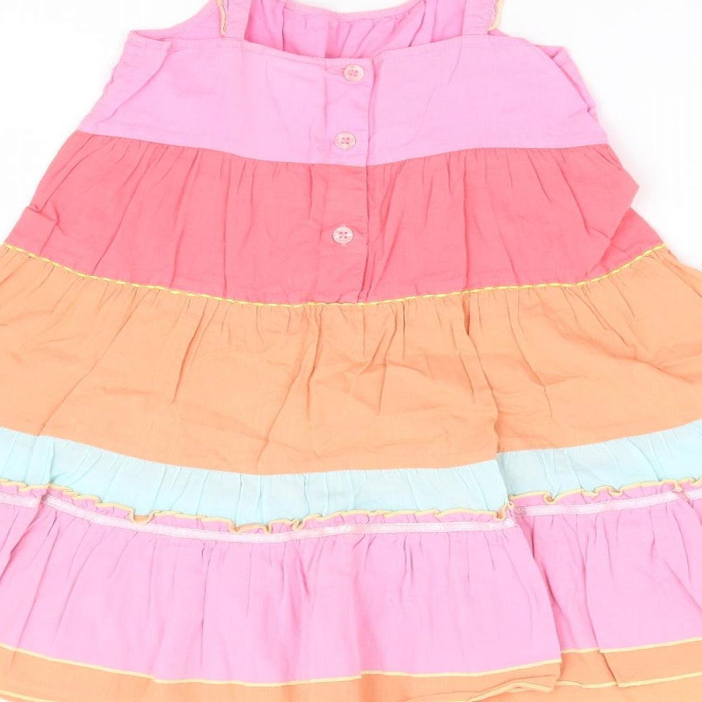 NEXT Girls Multicoloured Colourblock 100% Cotton Fit & Flare Size 5-6 Years Round Neck Button