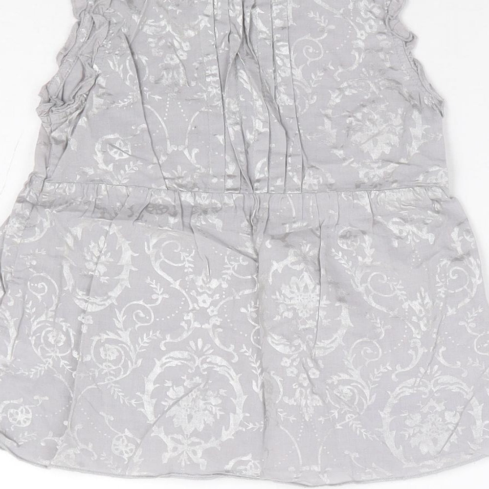 NEXT Girls Grey Floral 100% Cotton Fit & Flare Size 5 Years Round Neck Pullover