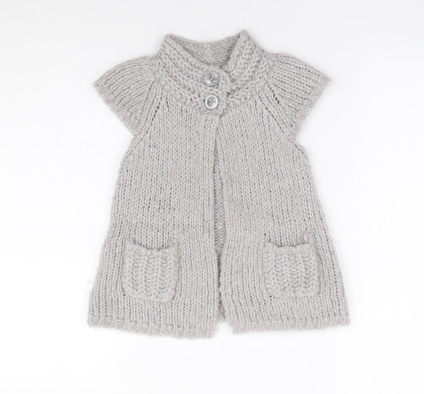 NEXT Girls Grey Crew Neck Acrylic Cardigan Jumper Size 5-6 Years Button