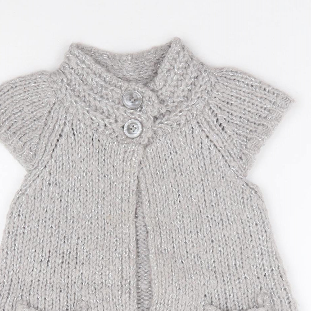 NEXT Girls Grey Crew Neck Acrylic Cardigan Jumper Size 5-6 Years Button