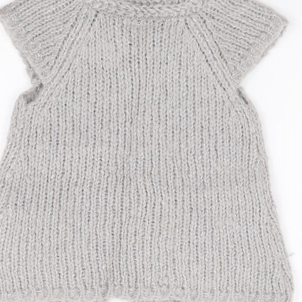 NEXT Girls Grey Crew Neck Acrylic Cardigan Jumper Size 5-6 Years Button