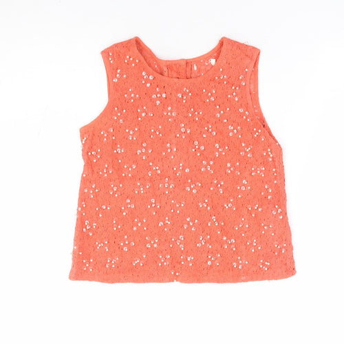 River Island Girls Orange Cotton Jersey Tank Size 9 Years Round Neck Button