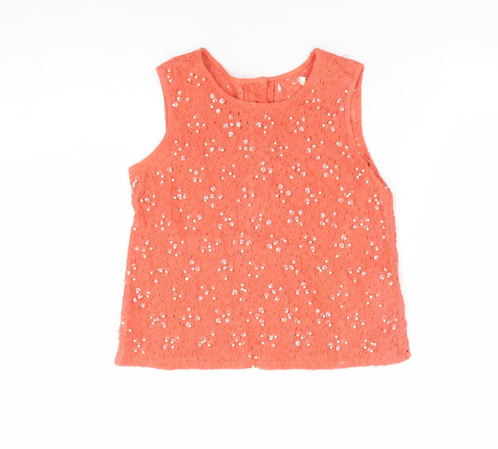 River Island Girls Orange Cotton Jersey Tank Size 9 Years Round Neck Button