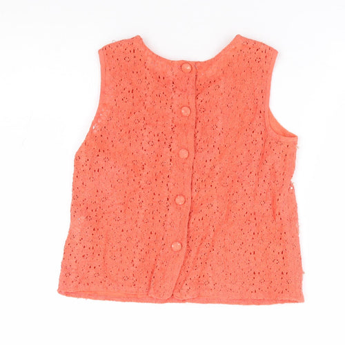 River Island Girls Orange Cotton Jersey Tank Size 9 Years Round Neck Button