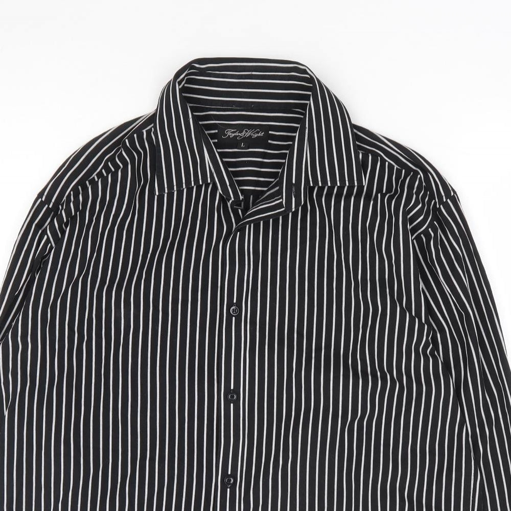 Taylor & Wright Mens Black Striped Cotton Button-Up Size L Collared Button