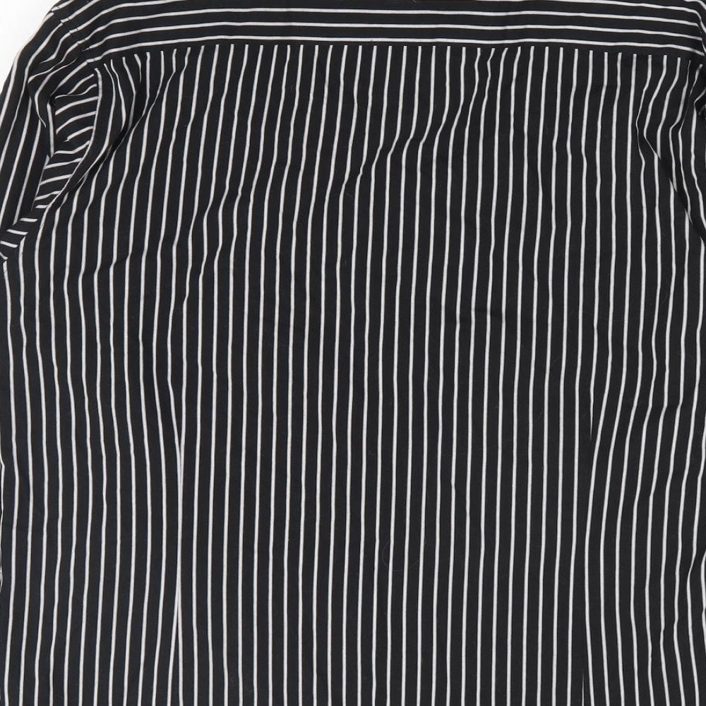 Taylor & Wright Mens Black Striped Cotton Button-Up Size L Collared Button