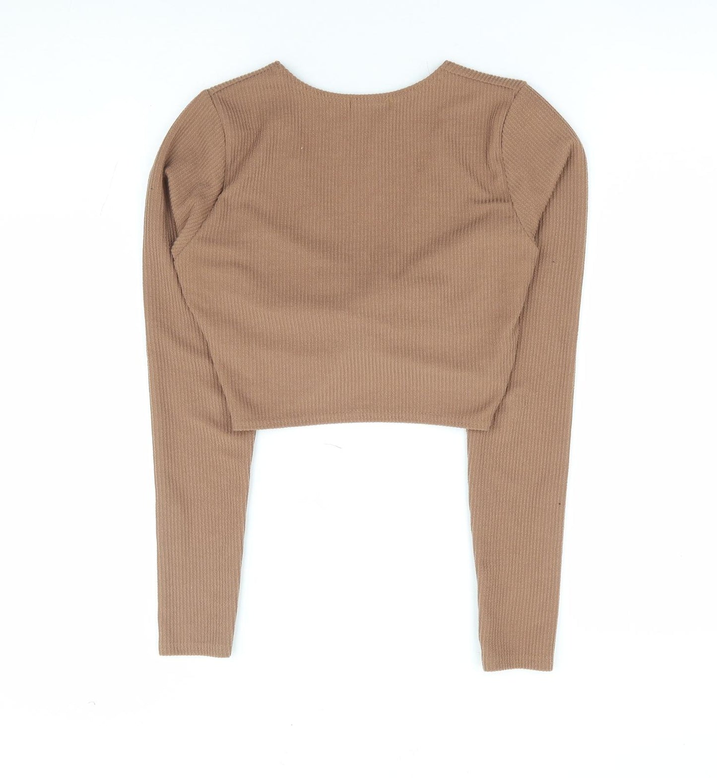Pretty Little Thing Womens Brown Polyester Cropped T-Shirt Size 10 V-Neck