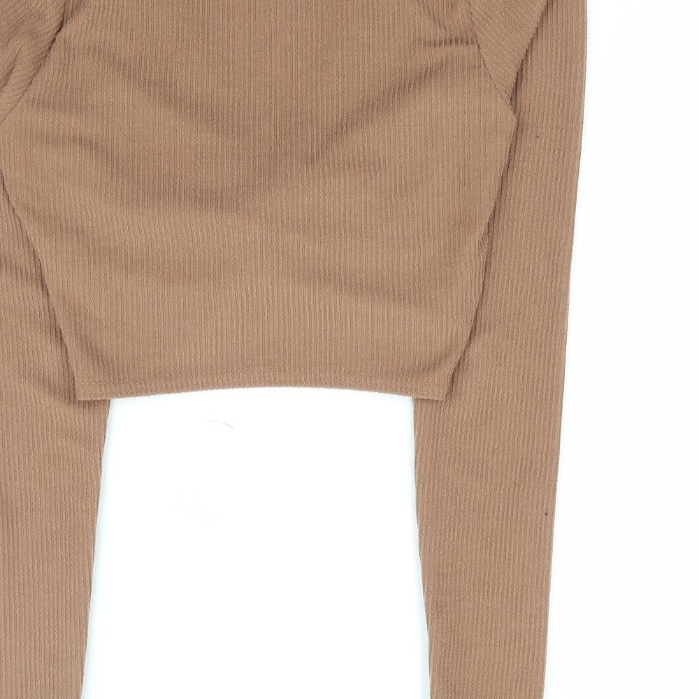 Pretty Little Thing Womens Brown Polyester Cropped T-Shirt Size 10 V-Neck