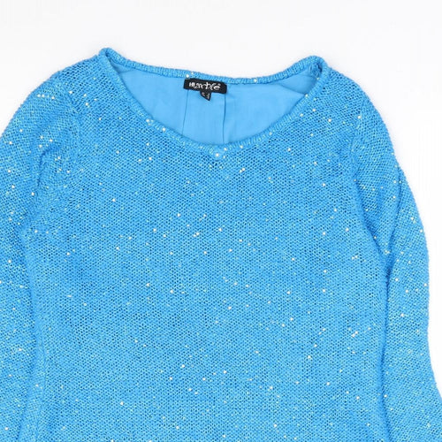 Marble Womens Black Round Neck Cotton Pullover Jumper Size XS